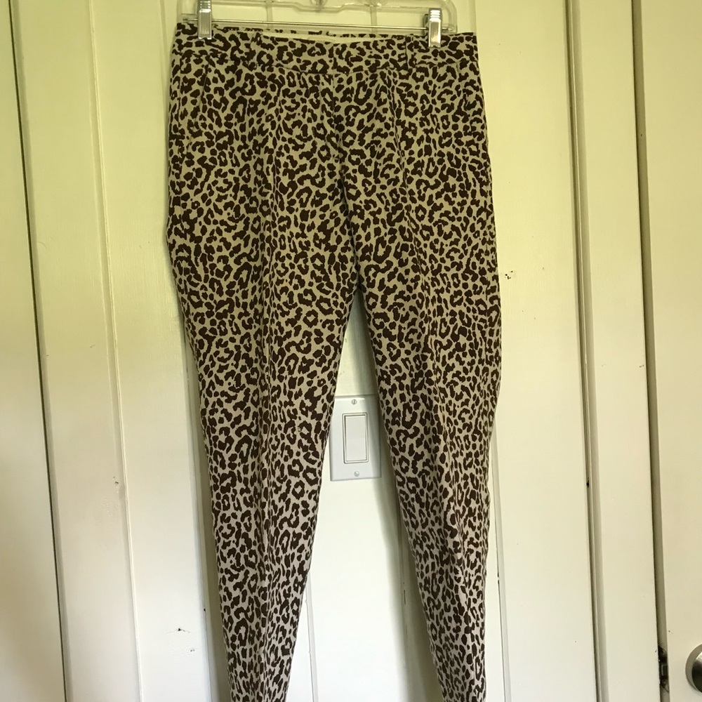 J.Crew Linen leopard cuffed Cafe Capri pants